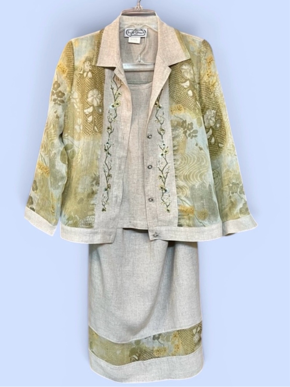 Vintage Saint Germain Paris 3 Pc Linen Blend Jacket Tank & Skirt Set M-XL